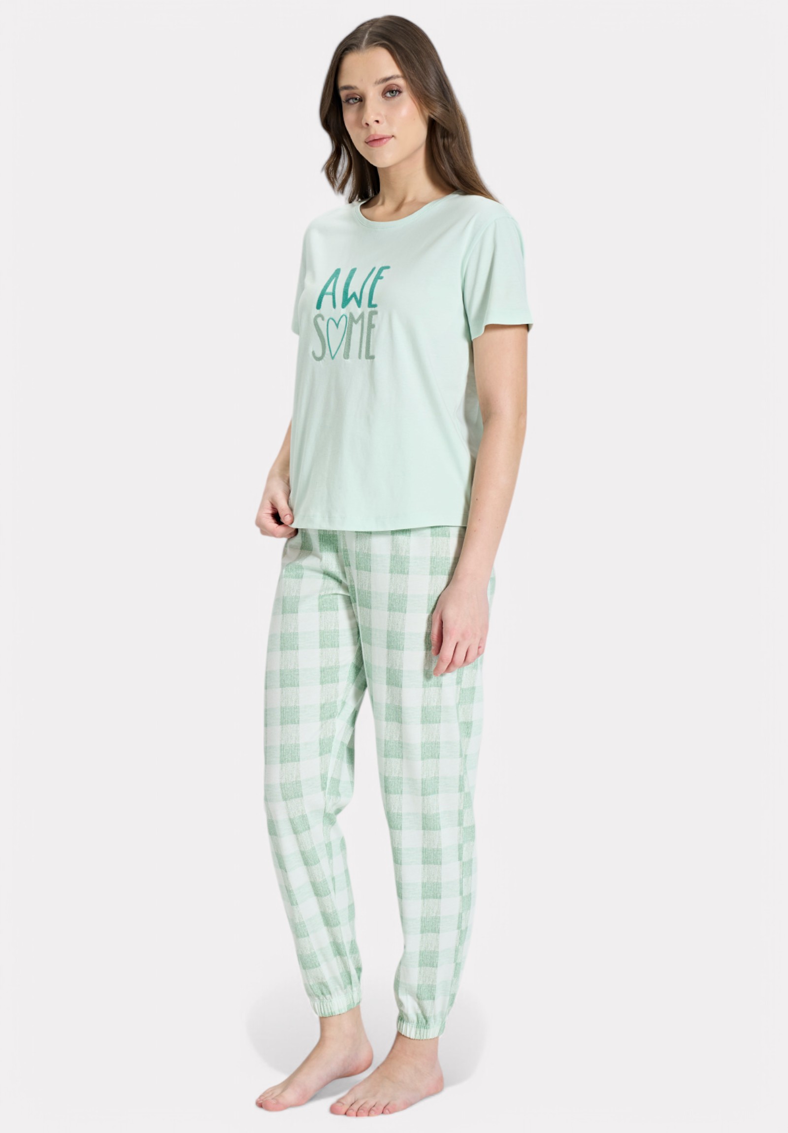 Πιτζάμα βαμβακερή Pijadore Awesome Φυστικί PJDR1854-2-Φυστικί φωτογραφία