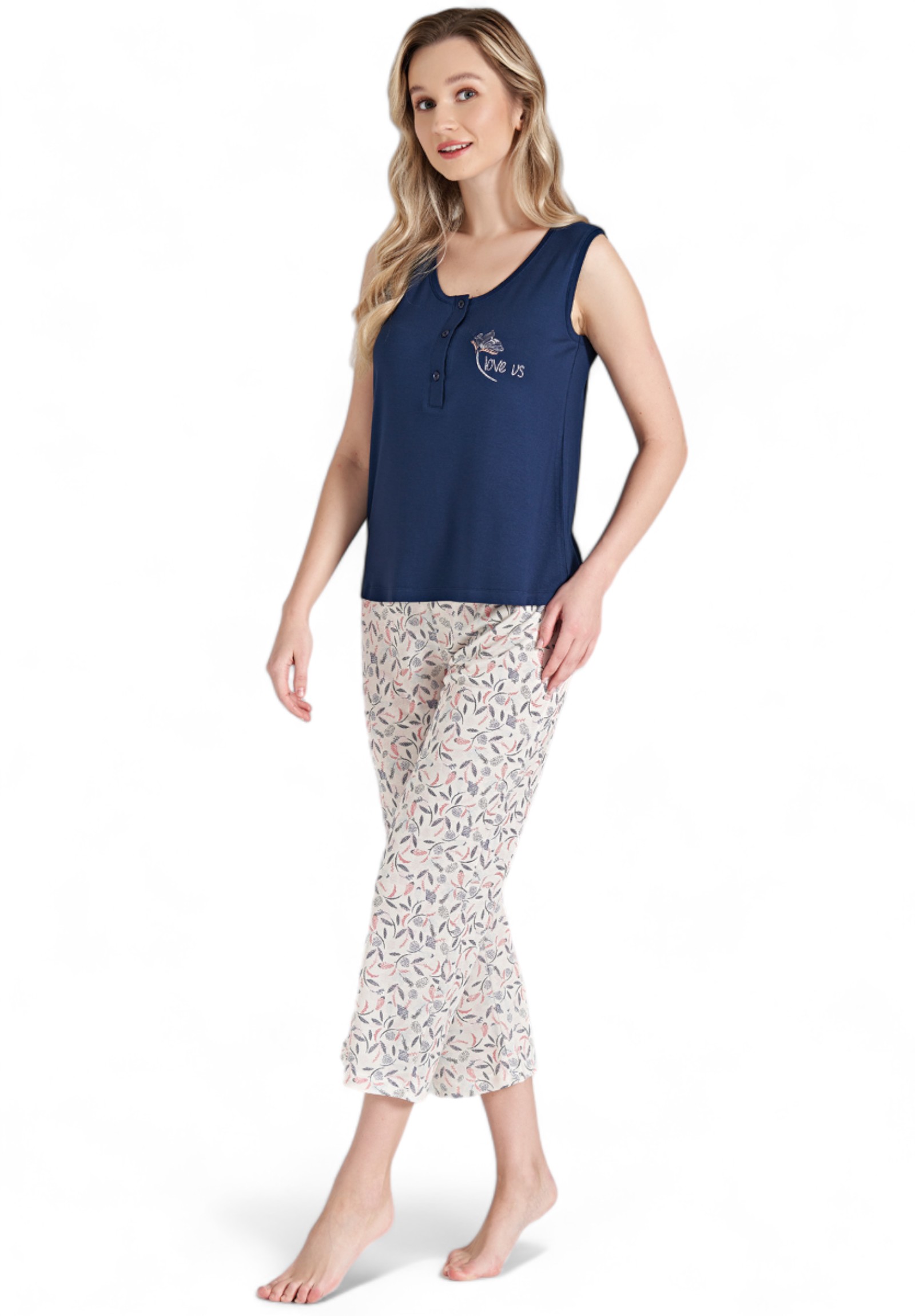  Πιτζάμα γυναικεία βισκόζ με παντελόνι 3/4 Pijadore Floral PJDR1653-Μπλε 2025