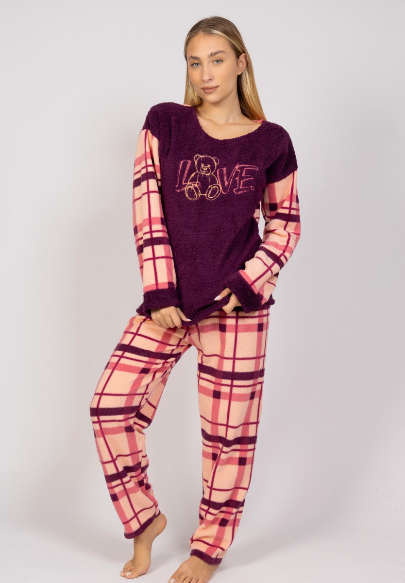 Pijamerry Πιτζάμα γυναικεία Fleece Love Bear Dark Red Pijammery PJMR1121-2-Μπορντώ