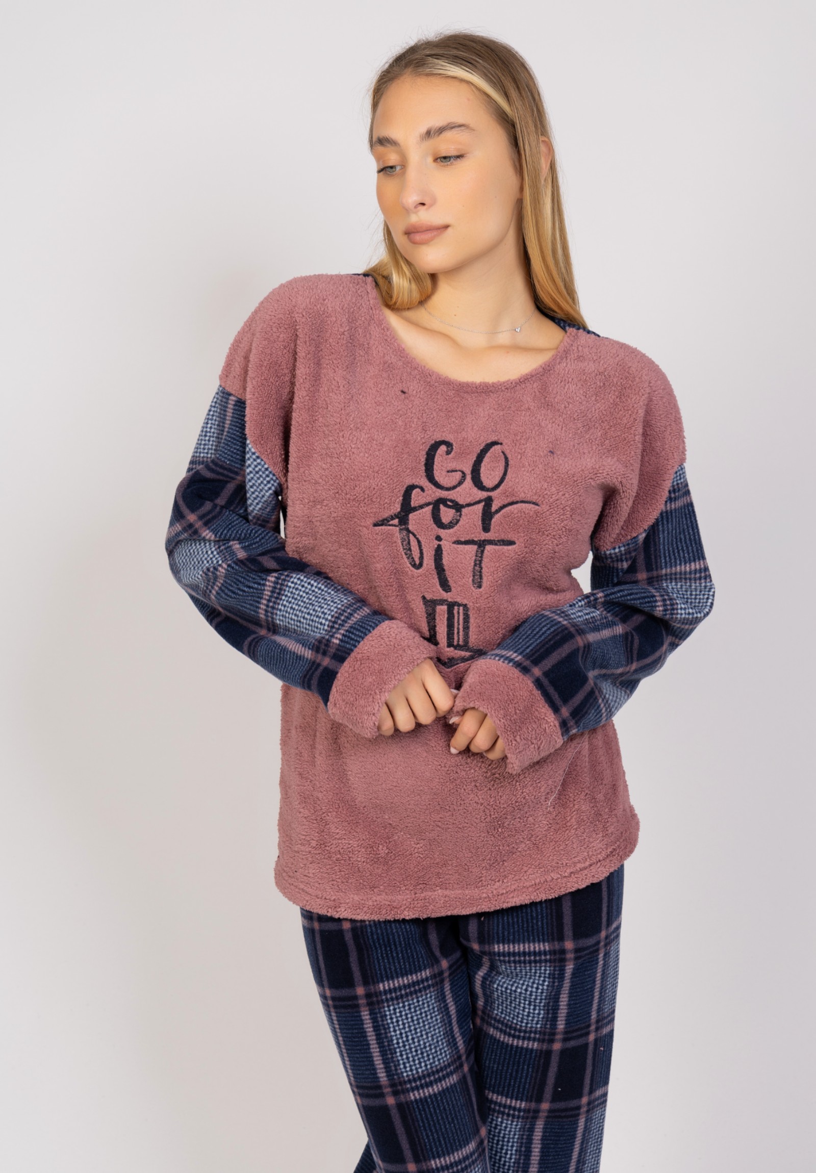 Πιτζάμα γυναικεία Fleece Go For It Pink Pijammery PJMR1122-1-Ροζ φωτογραφία