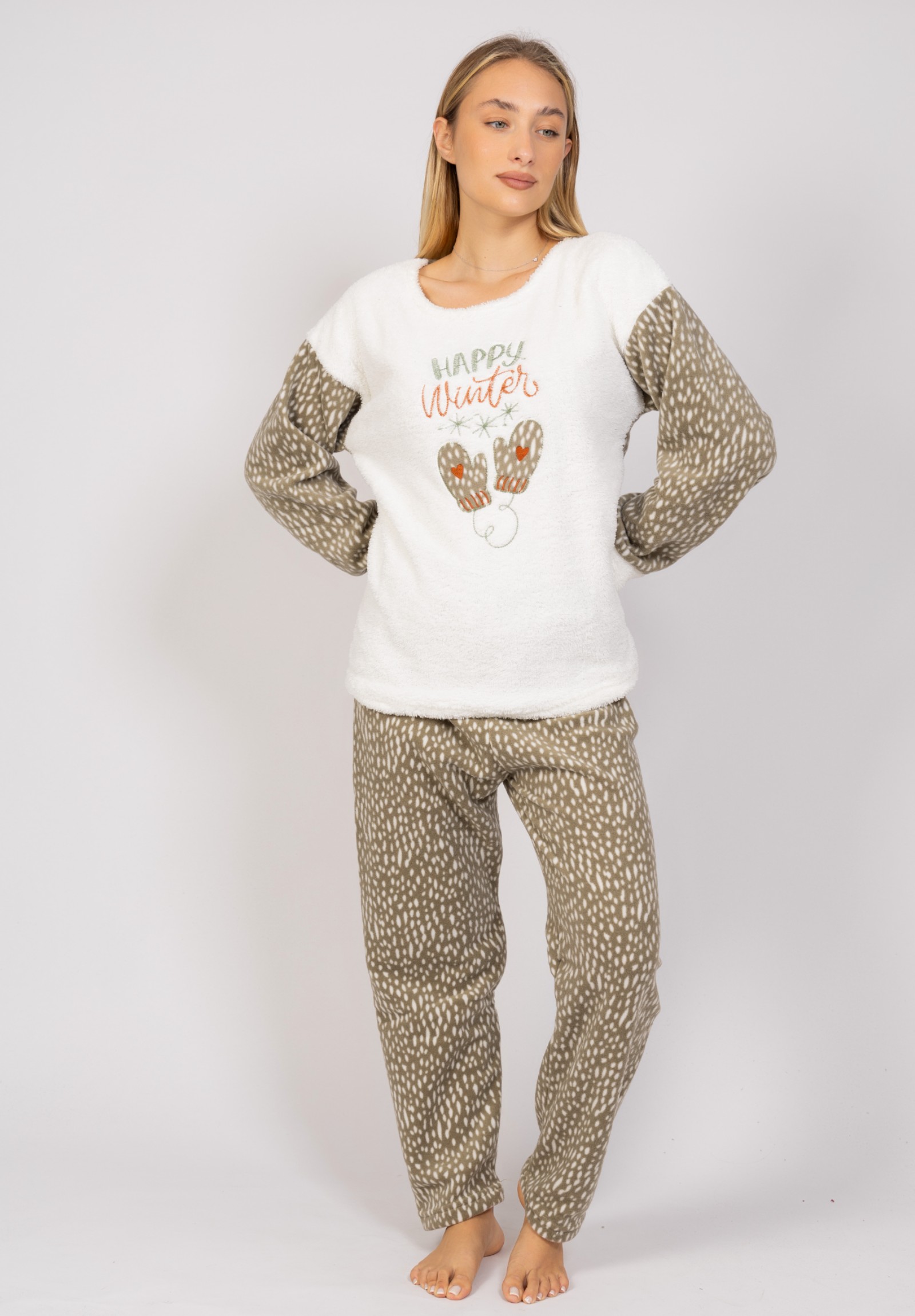 Πιτζάμα γυναικεία Fleece Happy Winter Pijammery PJMR1125-Μπεζ φωτογραφία