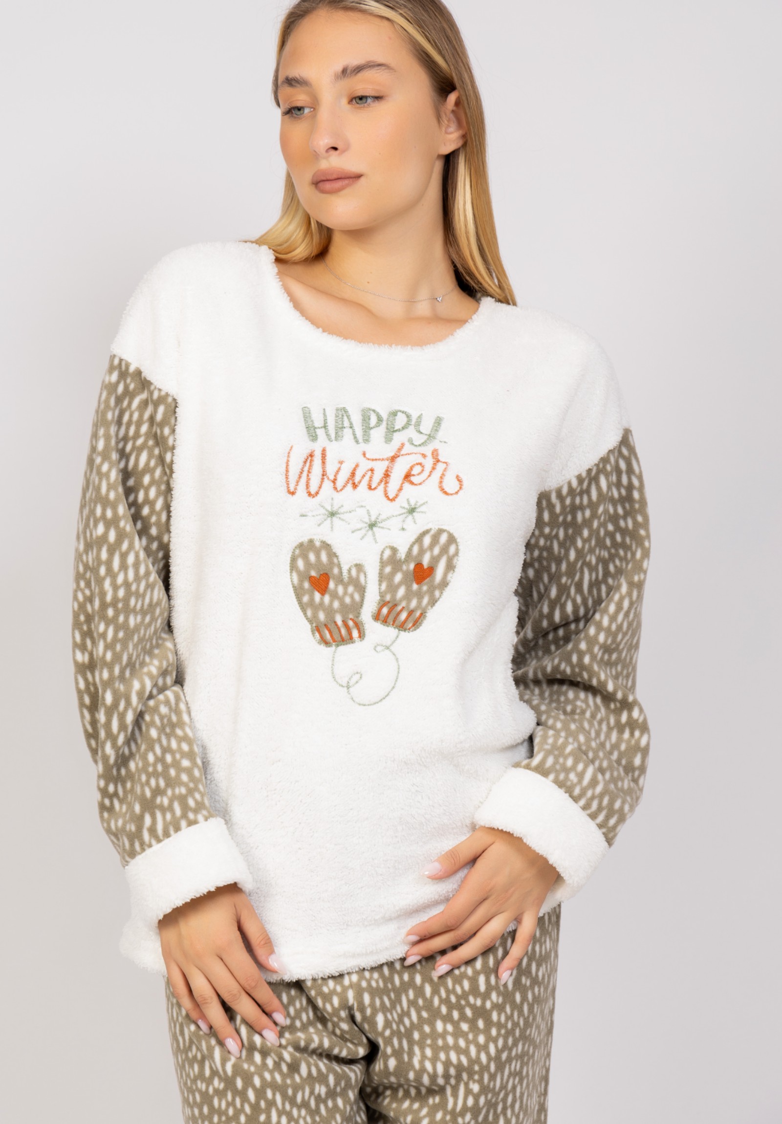 Πιτζάμα γυναικεία Fleece Happy Winter Pijammery PJMR1125-Μπεζ φωτογραφία