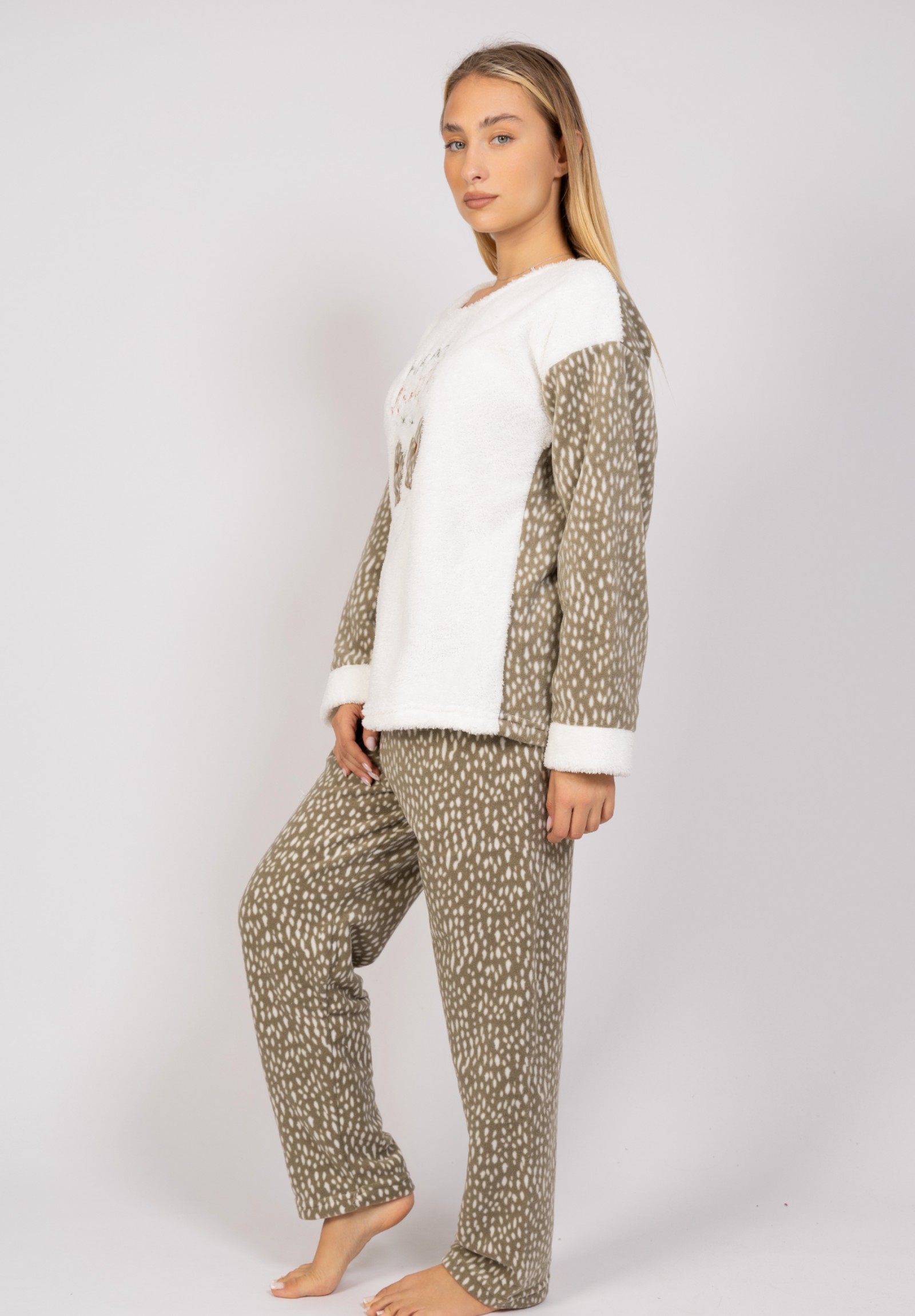 Πιτζάμα γυναικεία Fleece Happy Winter Pijammery PJMR1125-Μπεζ φωτογραφία