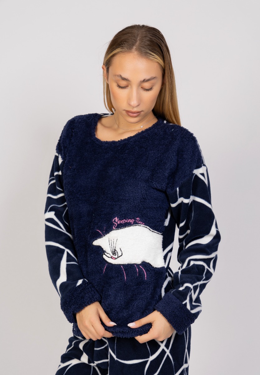 Πιτζάμα γυναικεία Fleece Sleeping Time Pijammery PJMR1126-Μπλε φωτογραφία