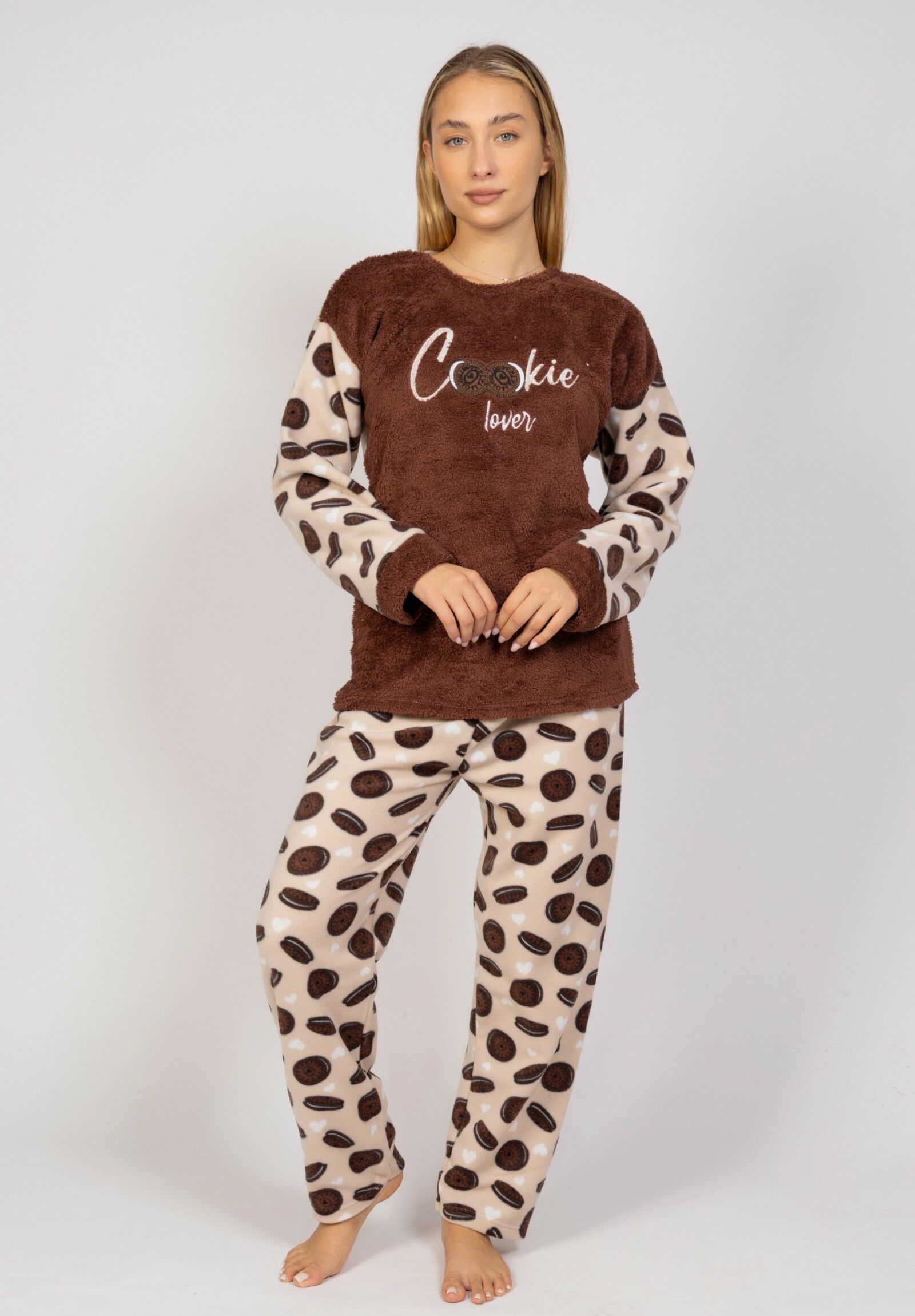 Pijamerry Πιτζάμα γυναικεία Fleece Cookie Lover Pijammery PJMR1131-Καφέ