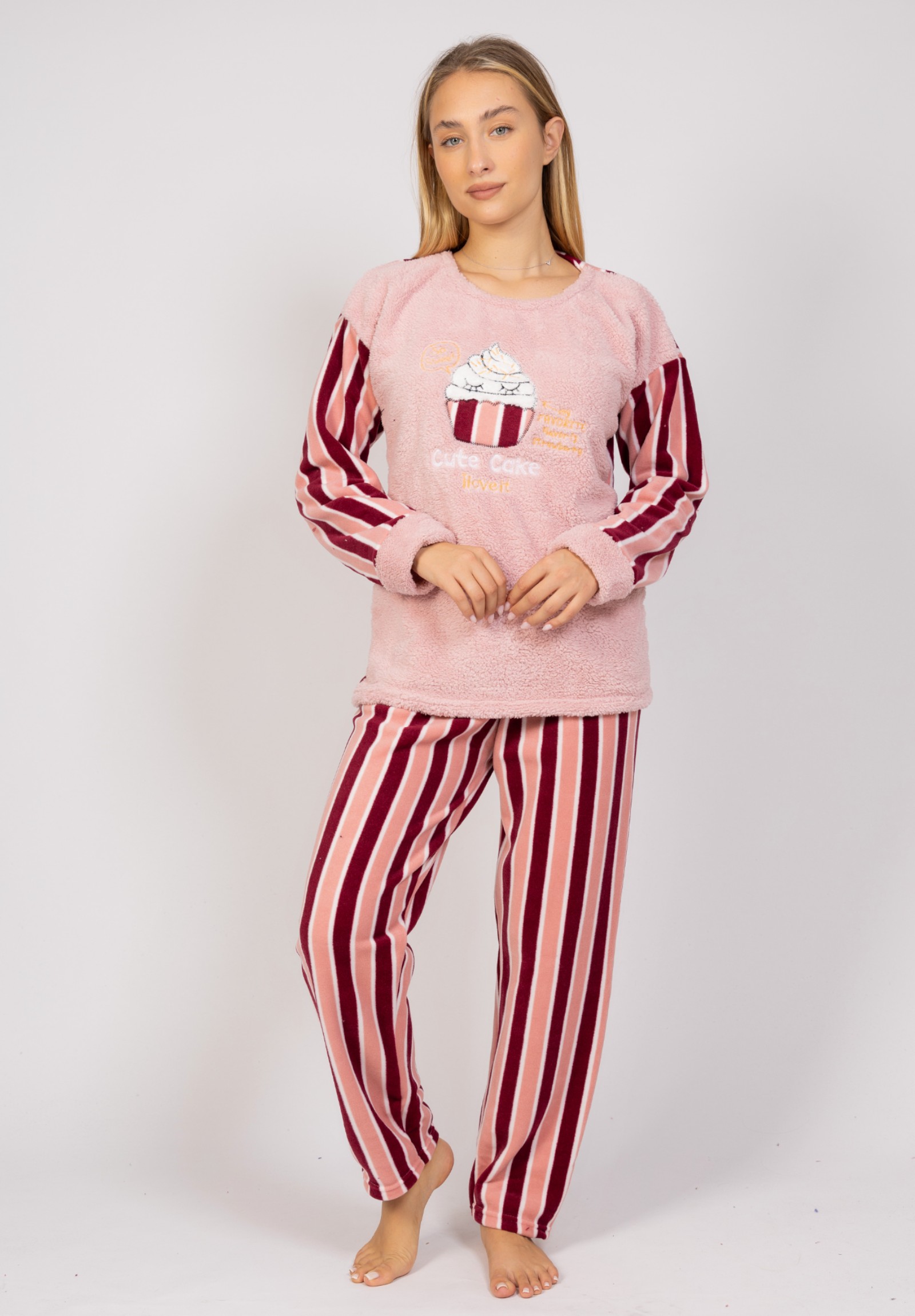 Πιτζάμα γυναικεία Fleece Cute Capcake Pijammery PJMR1133-Ροζ φωτογραφία