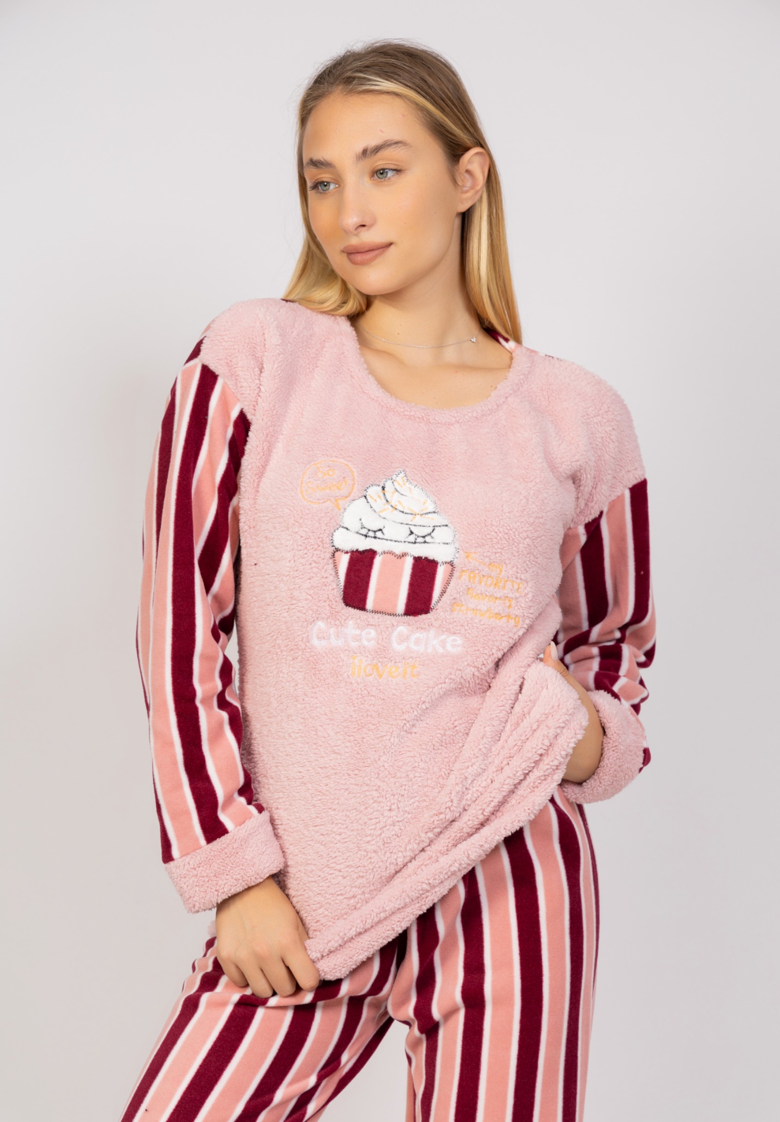 Πιτζάμα γυναικεία Fleece Cute Capcake Pijammery PJMR1133-Ροζ φωτογραφία
