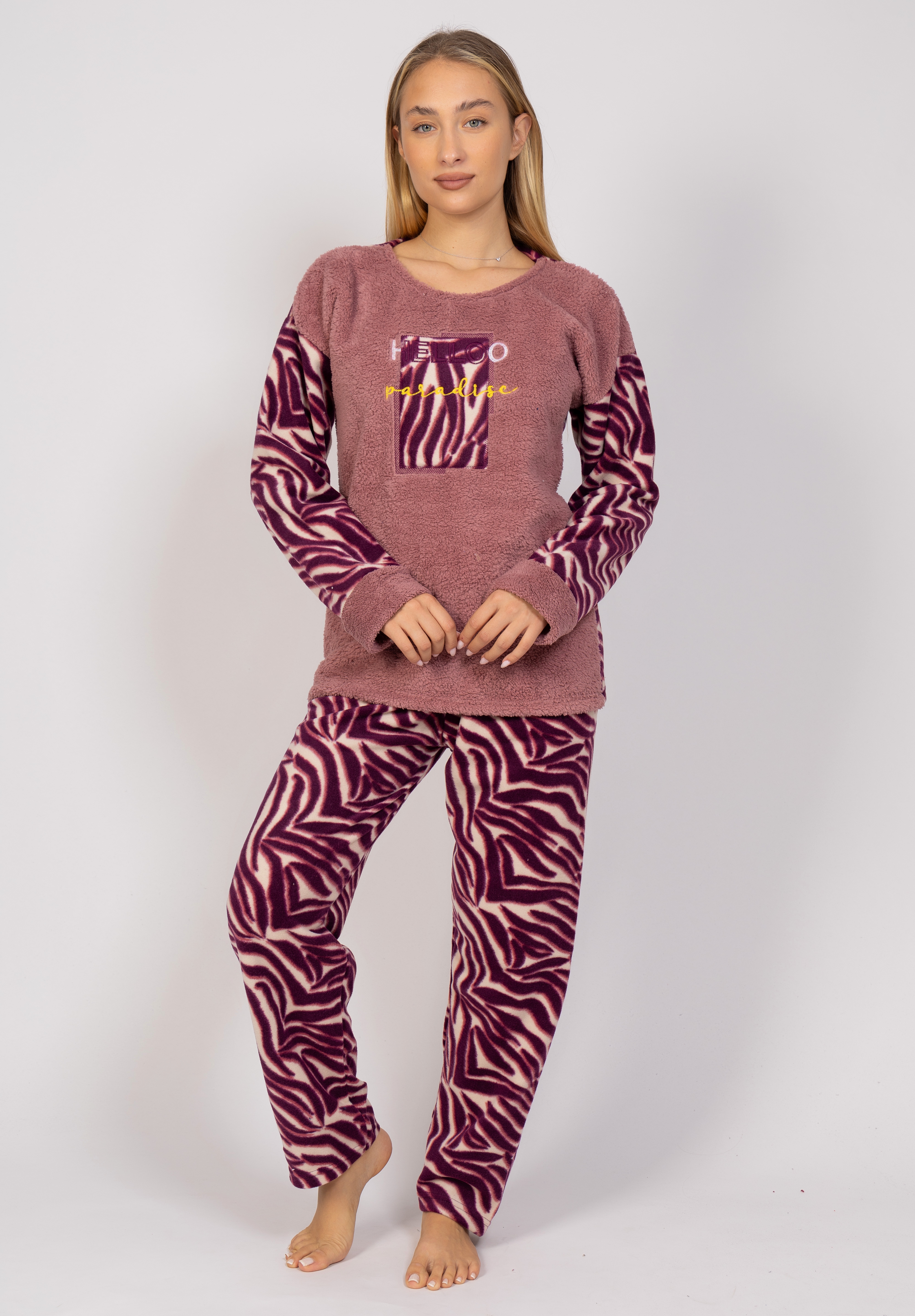 Pijamerry Πιτζάμα γυναικεία Fleece Hello Paradise Pijammery PJMR1139-Ροζ