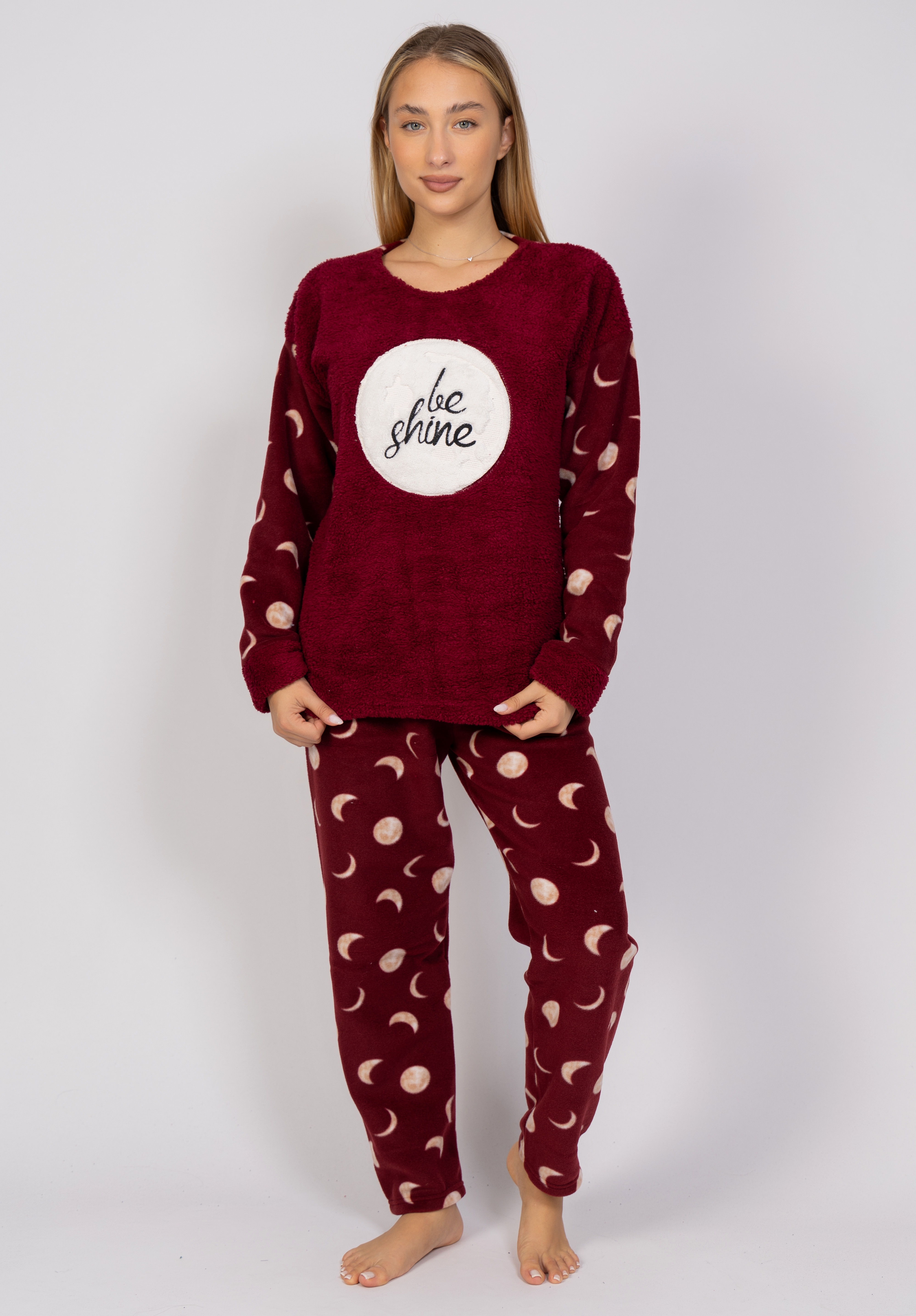 Πιτζάμα γυναικεία Fleece Be Shine Dark Red Pijammery PJMR1153-Μπορντώ φωτογραφία