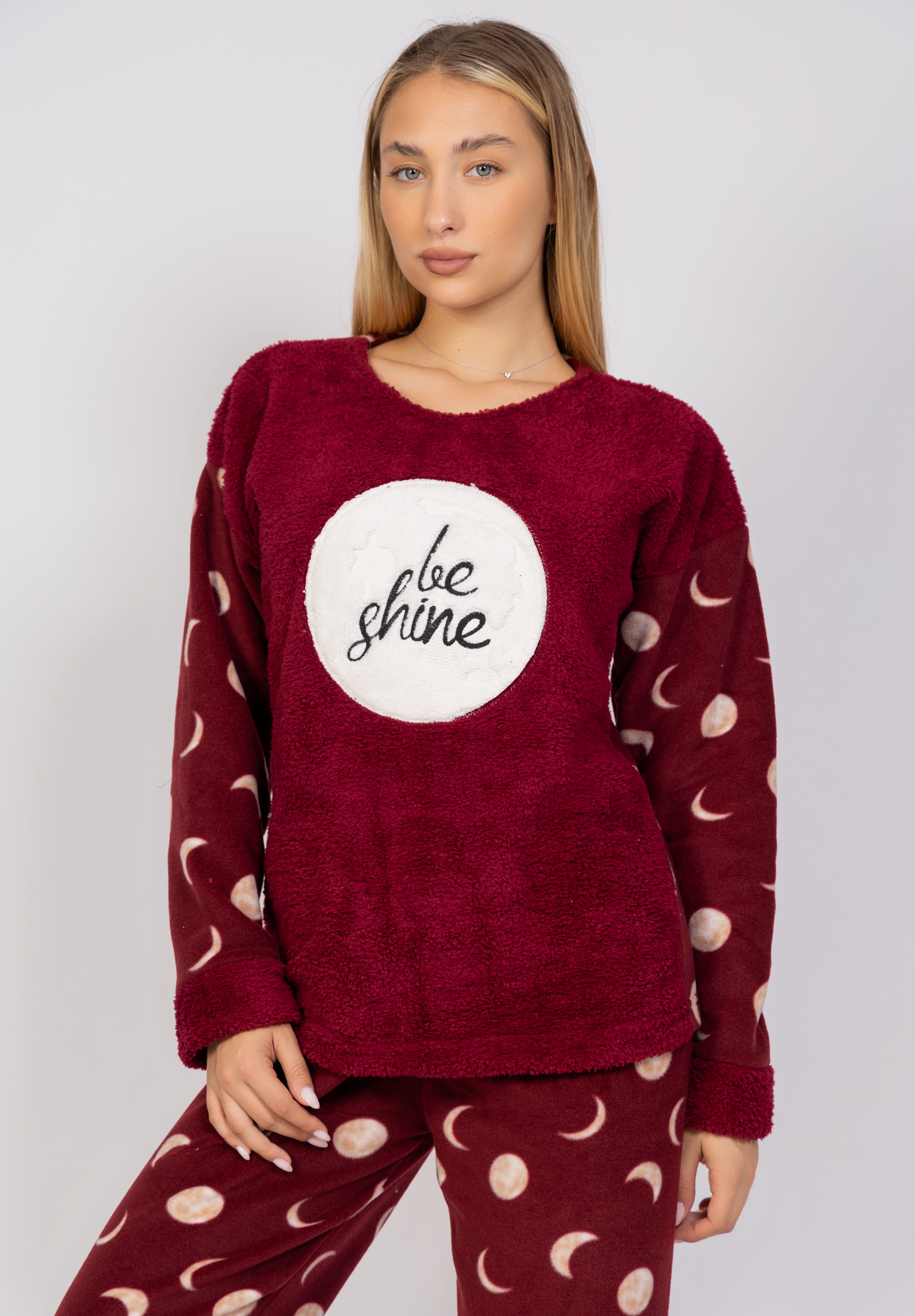 Πιτζάμα γυναικεία Fleece Be Shine Dark Red Pijammery PJMR1153-Μπορντώ φωτογραφία