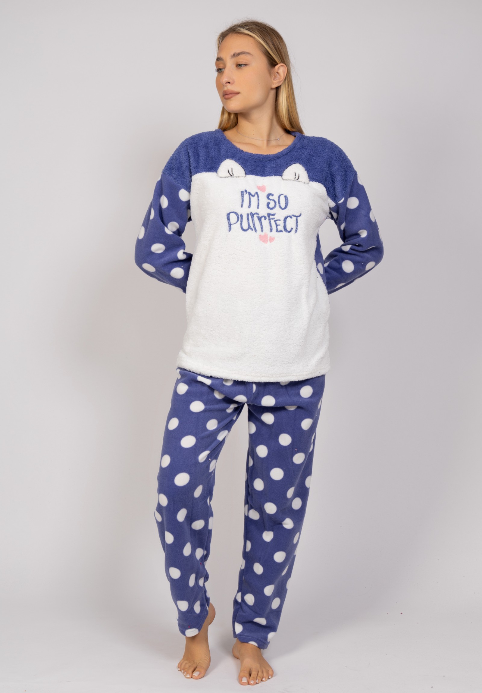 Πιτζάμα γυναικεία Fleece I'm So PurrFect Blue Pijammery PJMR1155-1-Μπλε φωτογραφία