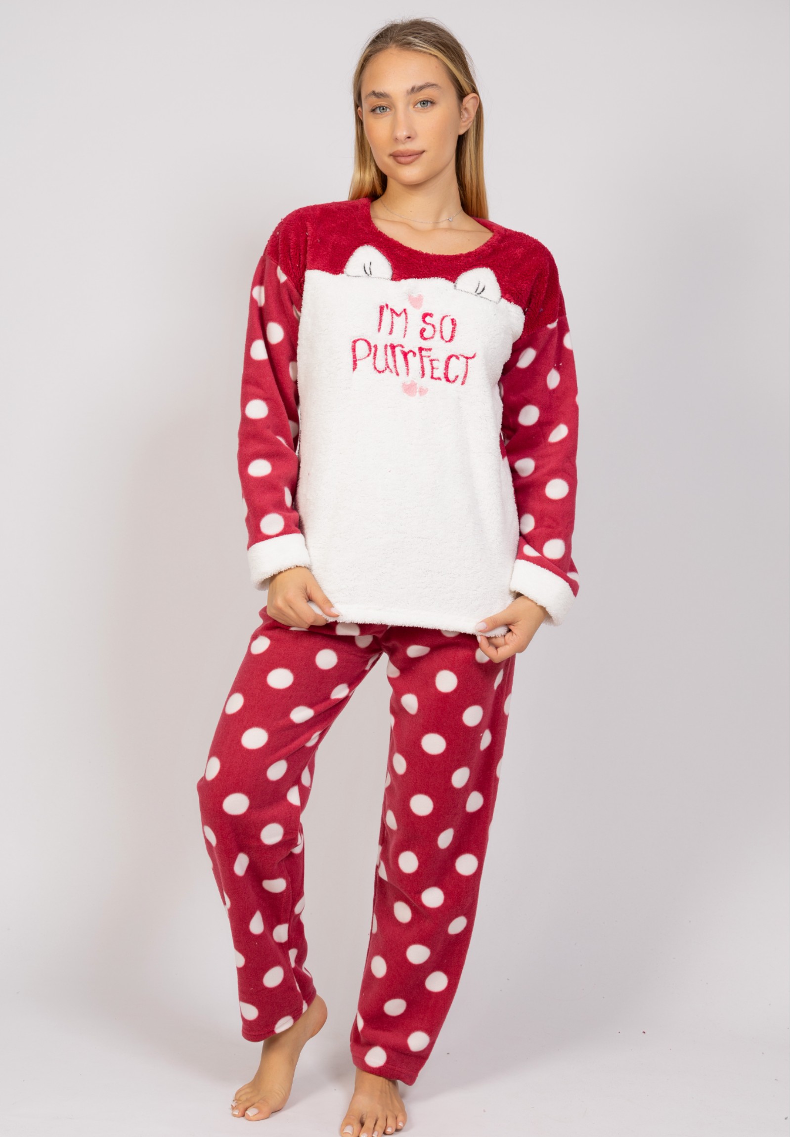 Πιτζάμα γυναικεία Fleece I'm So PurrFect Red Pijammery PJMR1155-2-Κόκκινο φωτογραφία