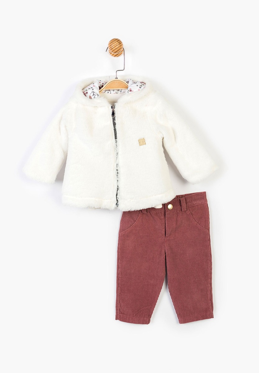 Panolino Σετ βρεφικό γουνάκι κοτλέ παντελόνι και μπλουζάκι PN14887