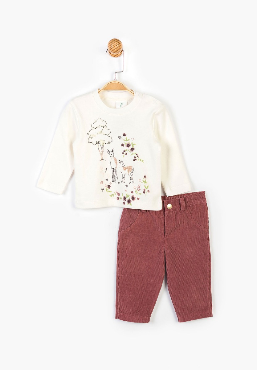 Σετ βρεφικό γουνάκι κοτλέ παντελόνι και μπλουζάκι PN14887 φωτογραφία