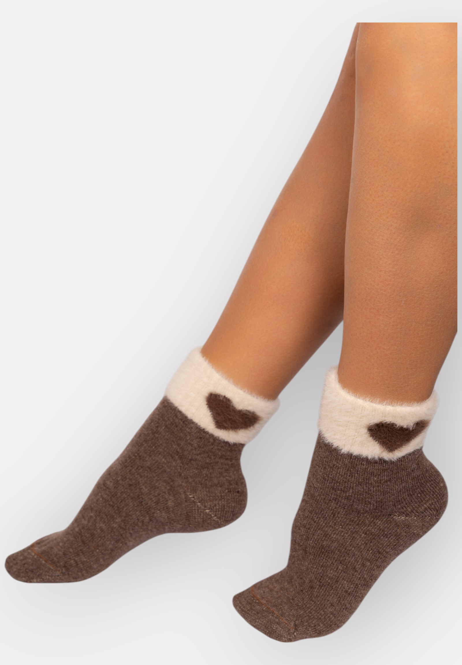 Κάλτσες γυναικείες μάλλινες ημίκοντες Lampswool Hearts Pro Socks PR25029-Καφέ φωτογραφία