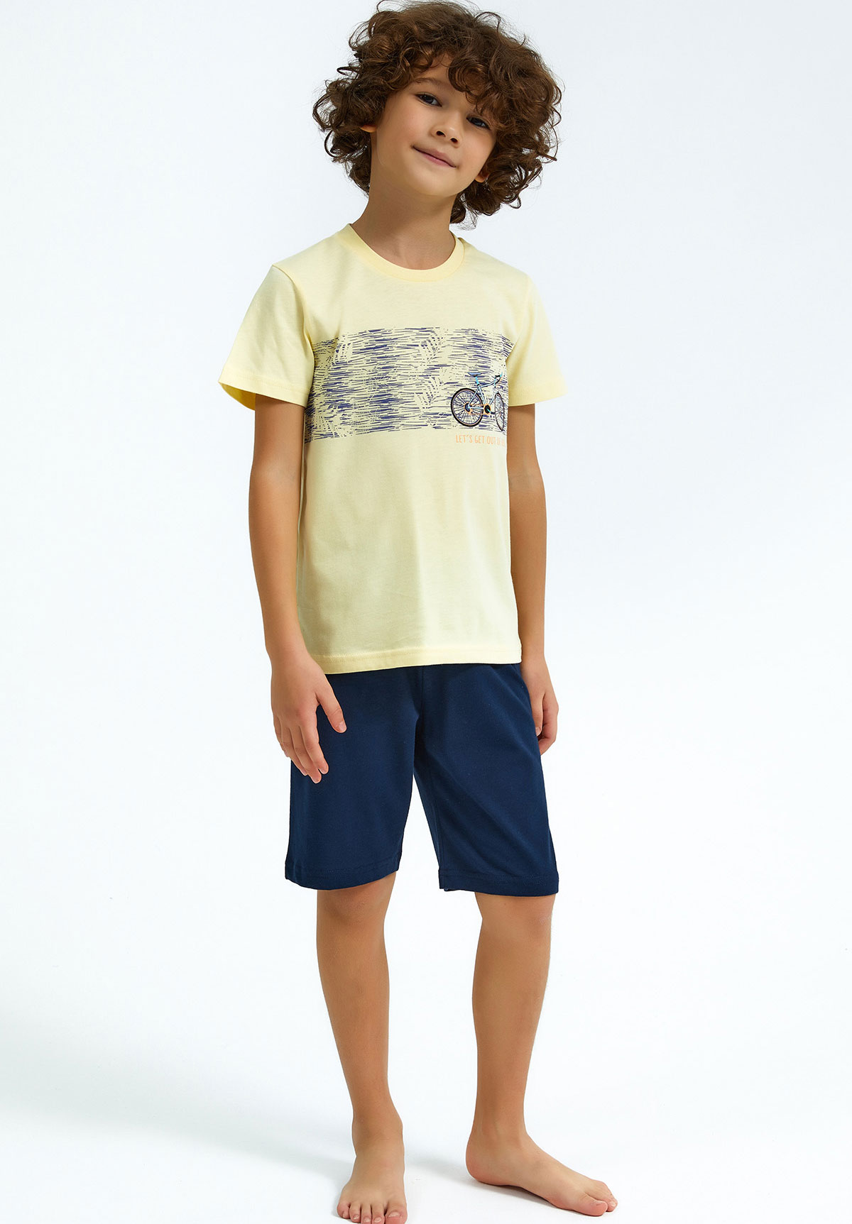 Rolypoly Πιτζάμα Rolypoly παιδική με σορτσάκι Bike RP2715B-Κίτρινο