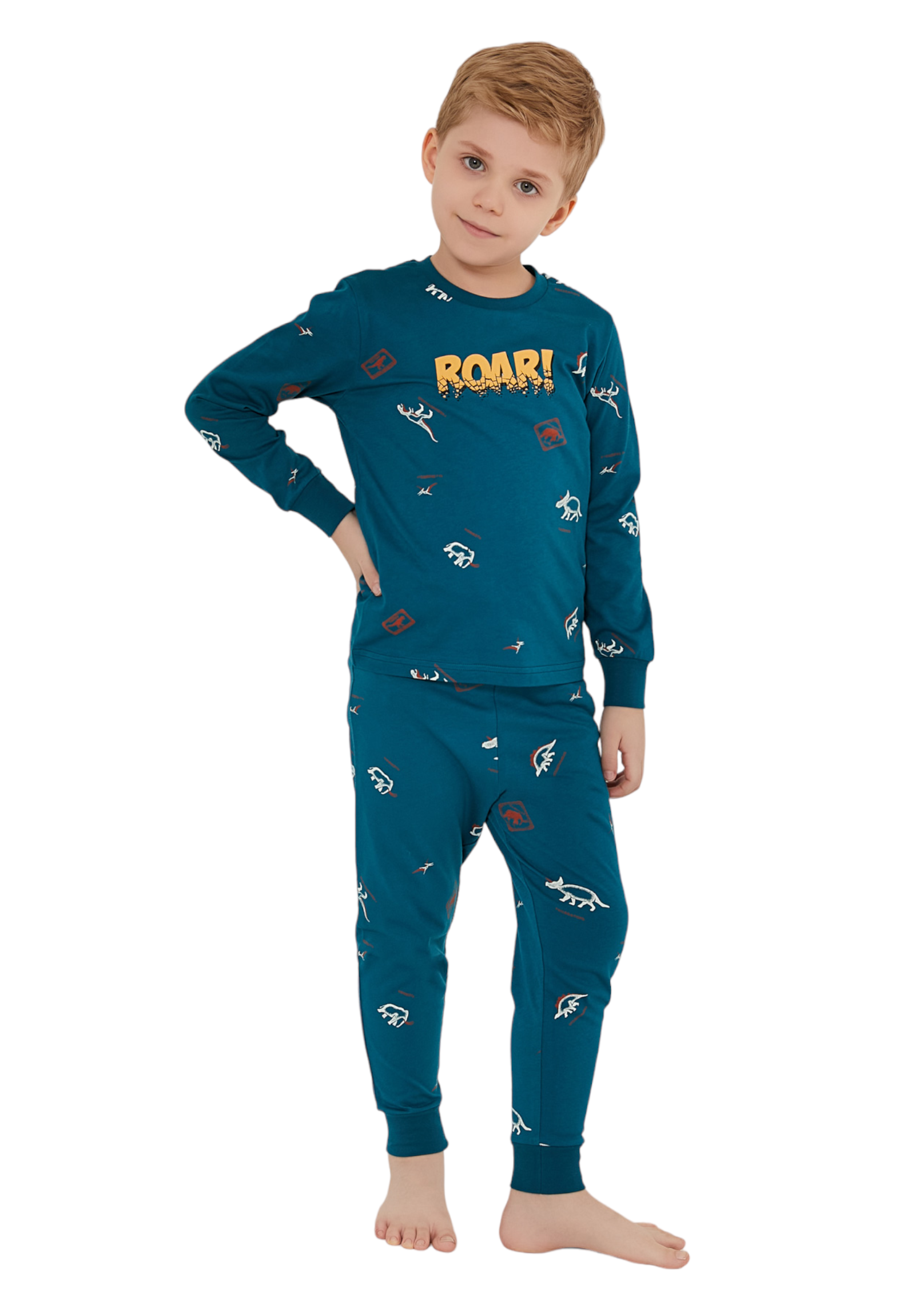 Rolypoly Πιτζάμα παιδική Rolypoly Roar Boy RP3222B-Πετρόλ
