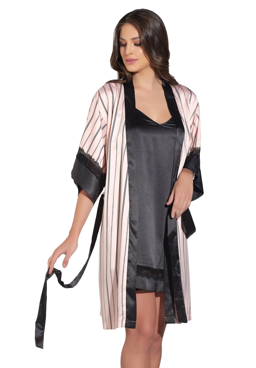  Σετ ρόμπα νυχτικό σατέν Pink Stripes 12739 2025