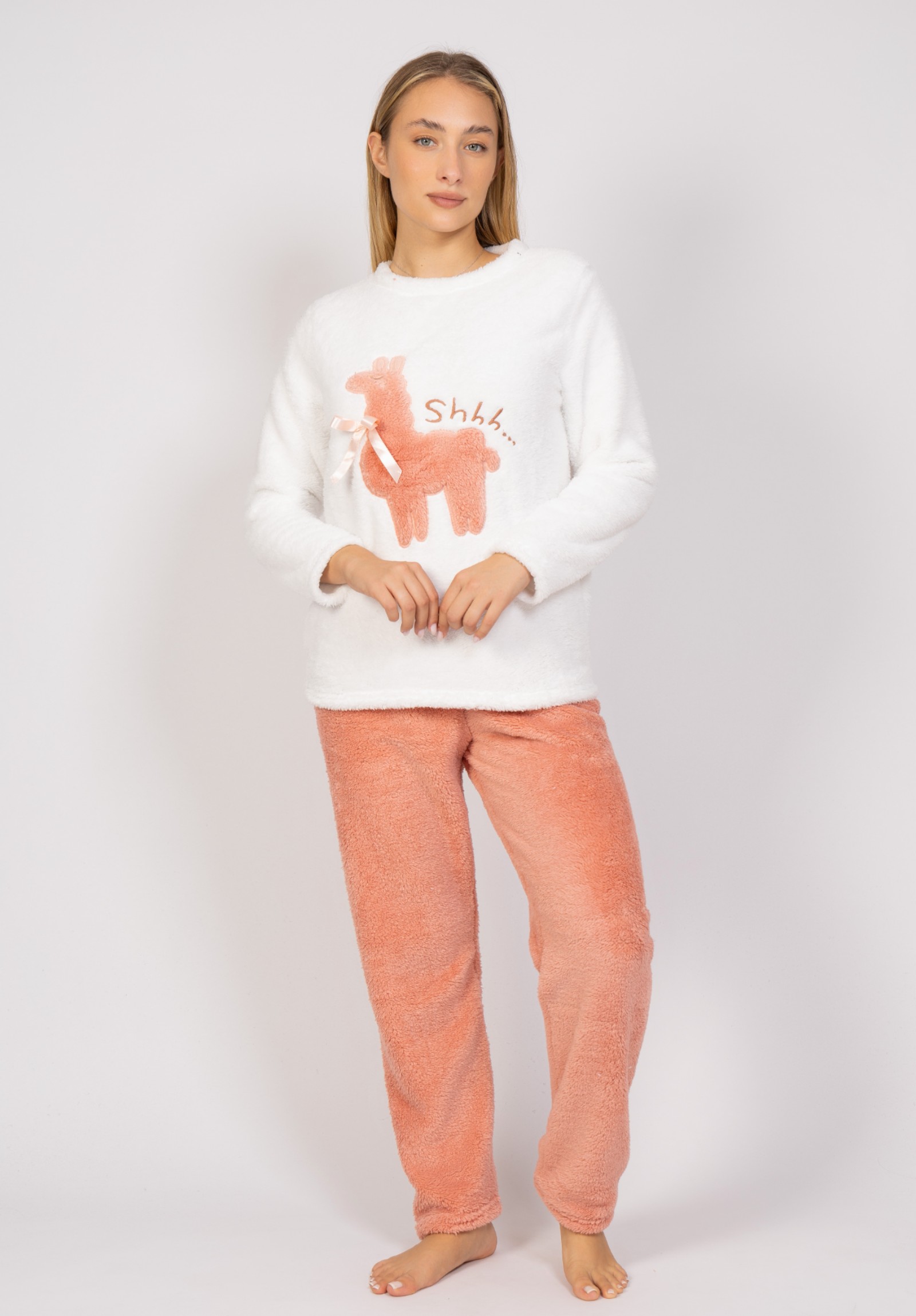 Πιτζάμα γυναικεία Fleece Lama Sexen SXN21600-A-Εκρού φωτογραφία