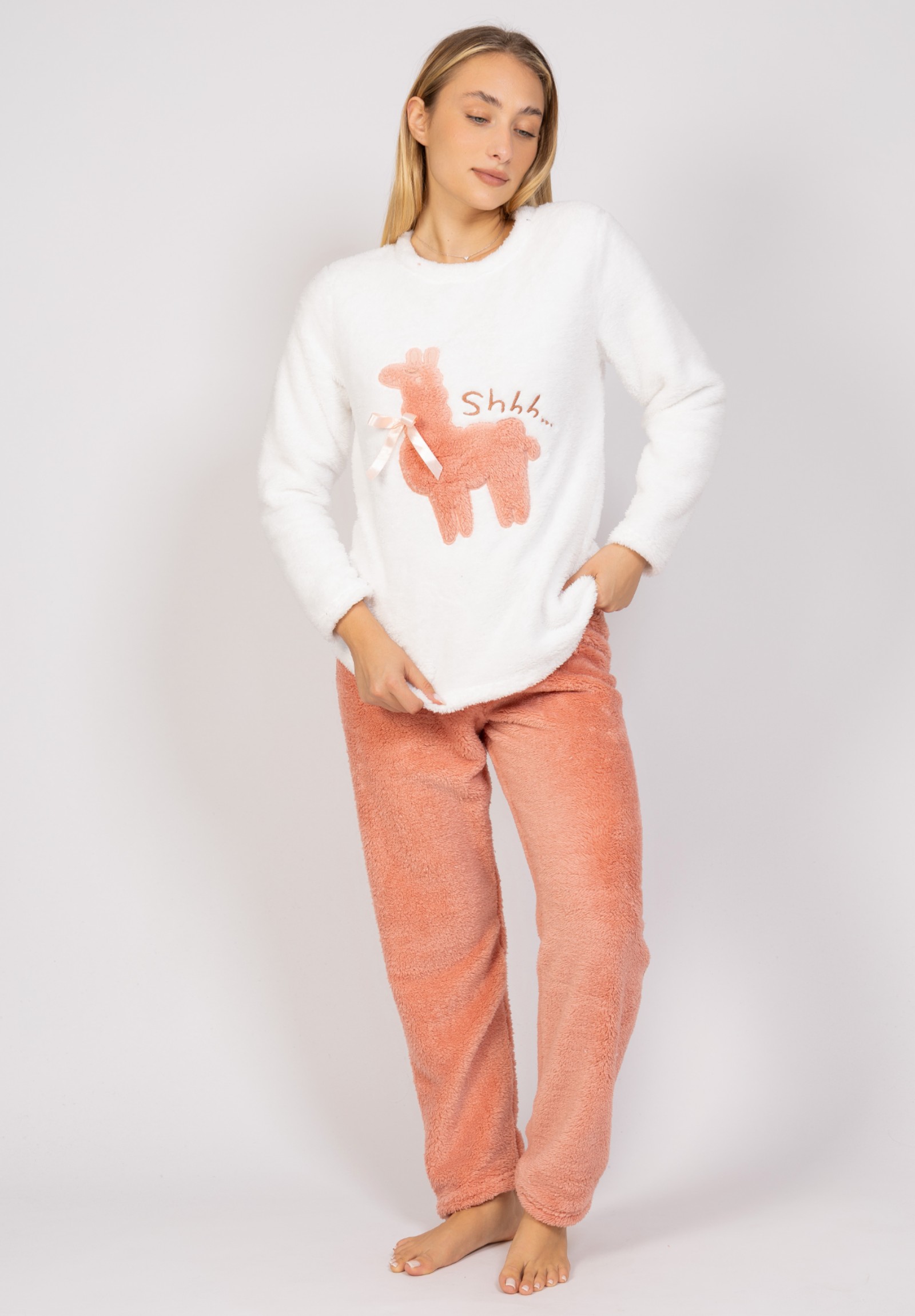 Πιτζάμα γυναικεία Fleece Lama Sexen SXN21600-A-Εκρού φωτογραφία