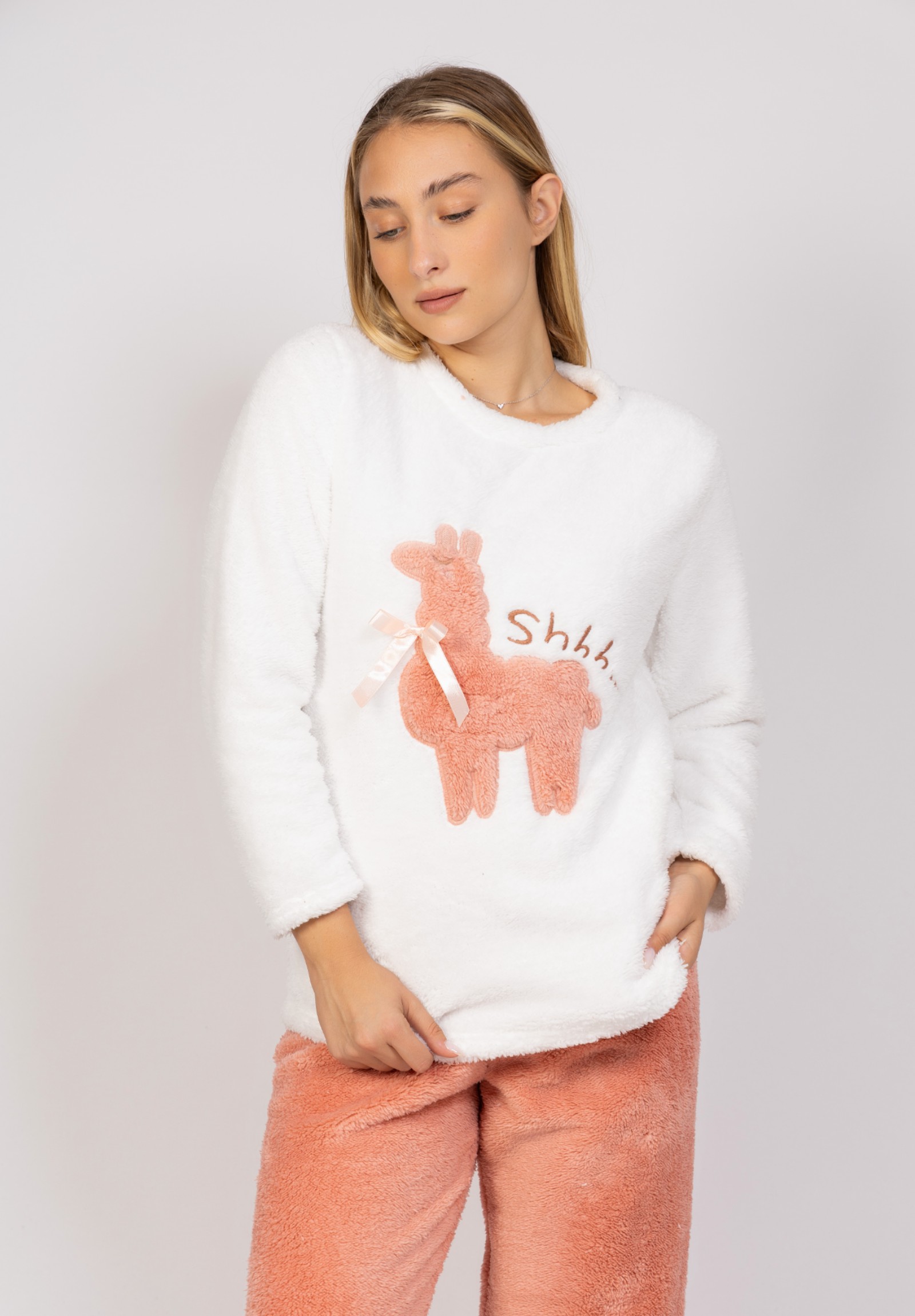 Πιτζάμα γυναικεία Fleece Lama Sexen SXN21600-A-Εκρού φωτογραφία