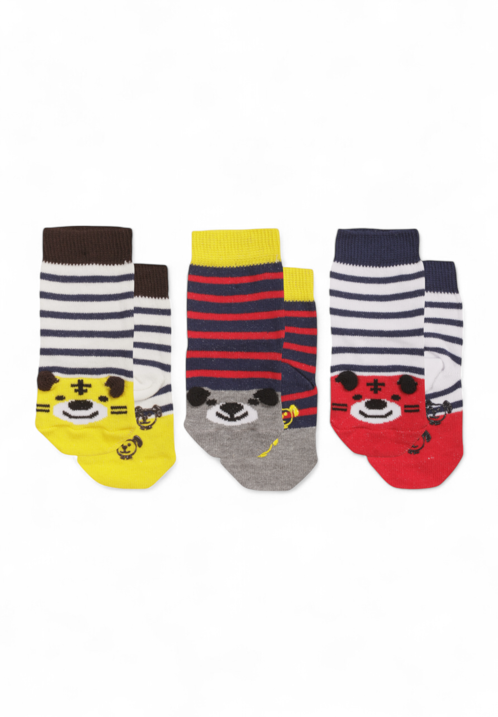 Yumese Καλτσάκια βρεφικά με τάπες Yumese Animals Face 3 Τεμ. YUM123-Πολύχρωμο