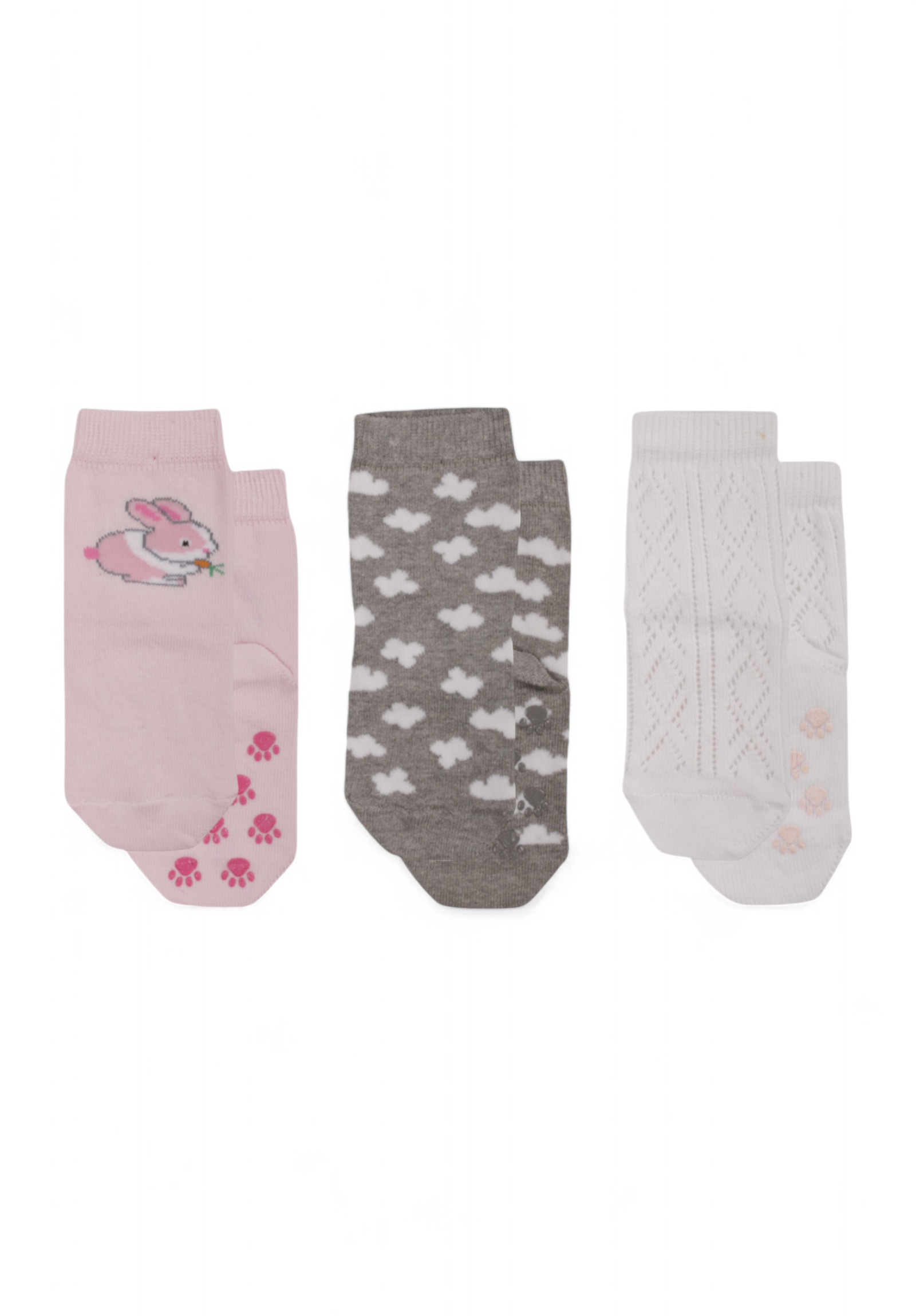 Yumese Καλτσάκια βρεφικά με τάπες Yumese Clouds & Bunnies 3 Τεμ. YUM3863-Πολύχρωμο