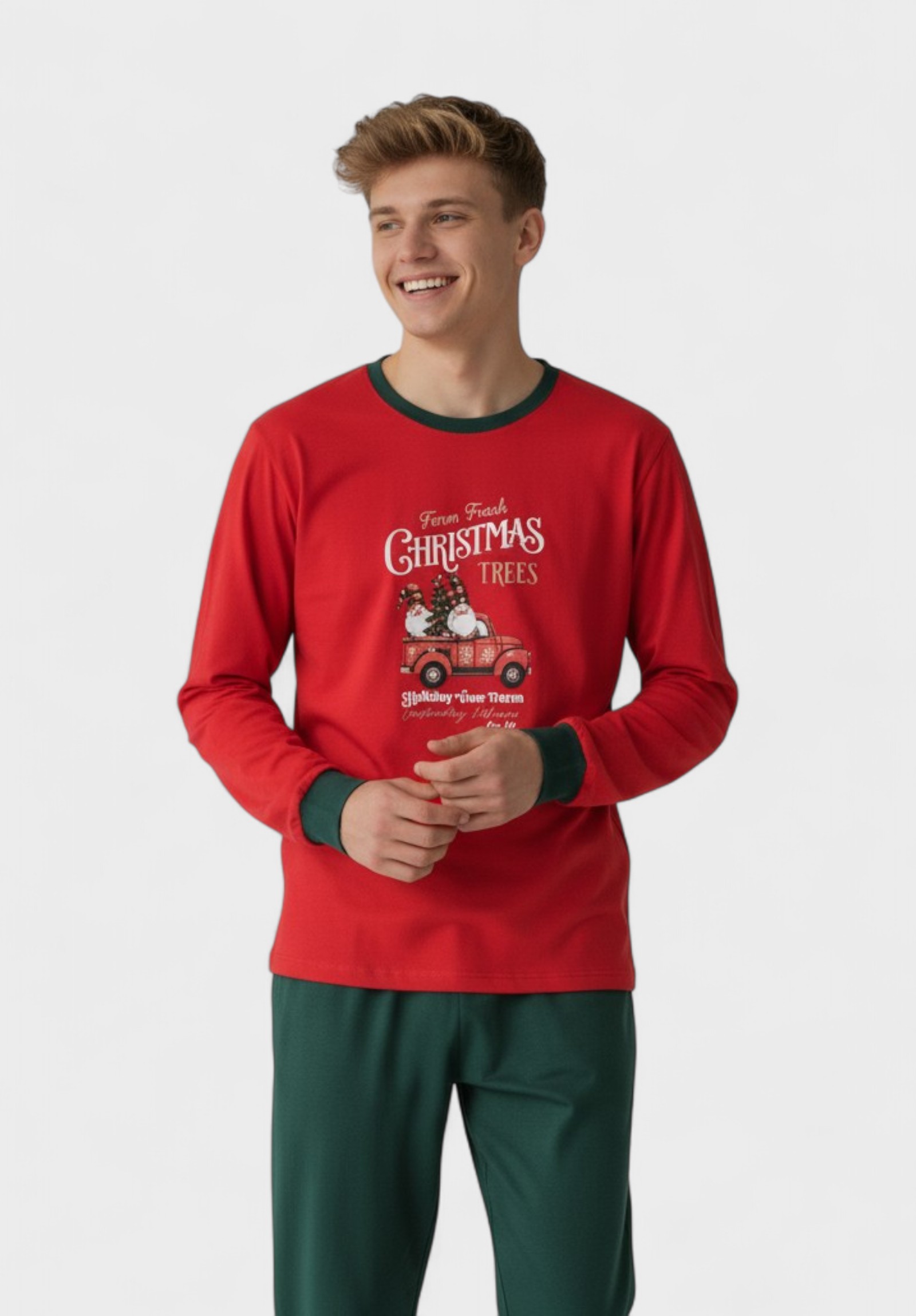 Nina Club Πιτζάμα Εφηβική Χριστουγεννιάτικη “Christmas Truck” Nina Club – 100% Βαμβάκι (Family Edition) NCT262022-Κόκκινο