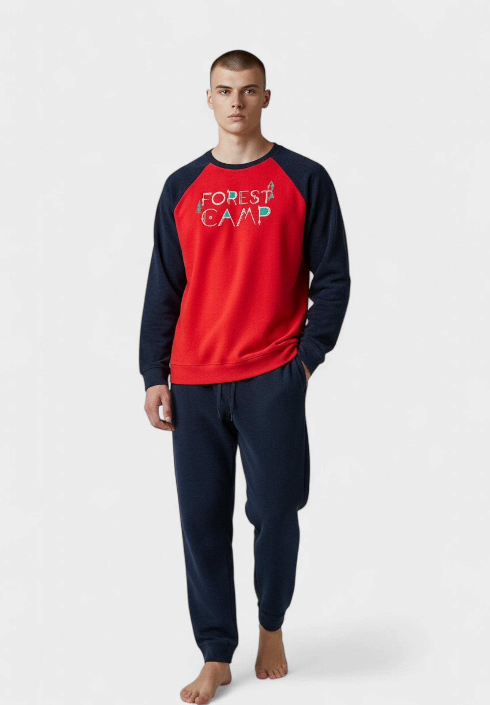 Vienetta Ανδρική Πιτζάμα Fleece Vienetta "Forest Camp" VNT305010-Κόκκινο