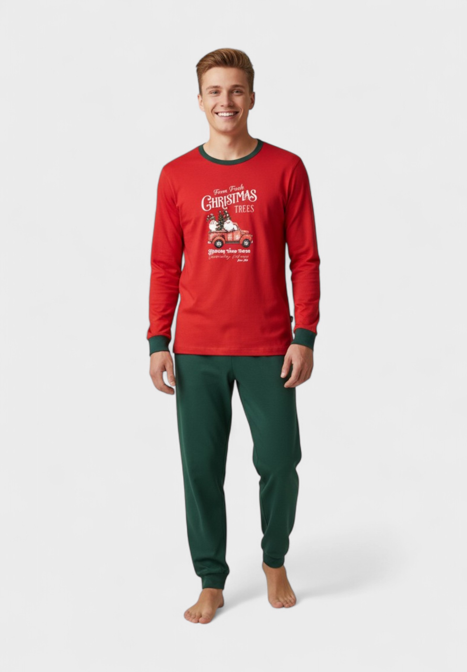 Πιτζάμα Εφηβική Χριστουγεννιάτικη “Christmas Truck” Nina Club – 100% Βαμβάκι (Family Edition) NCT262022-Κόκκινο φωτογραφία