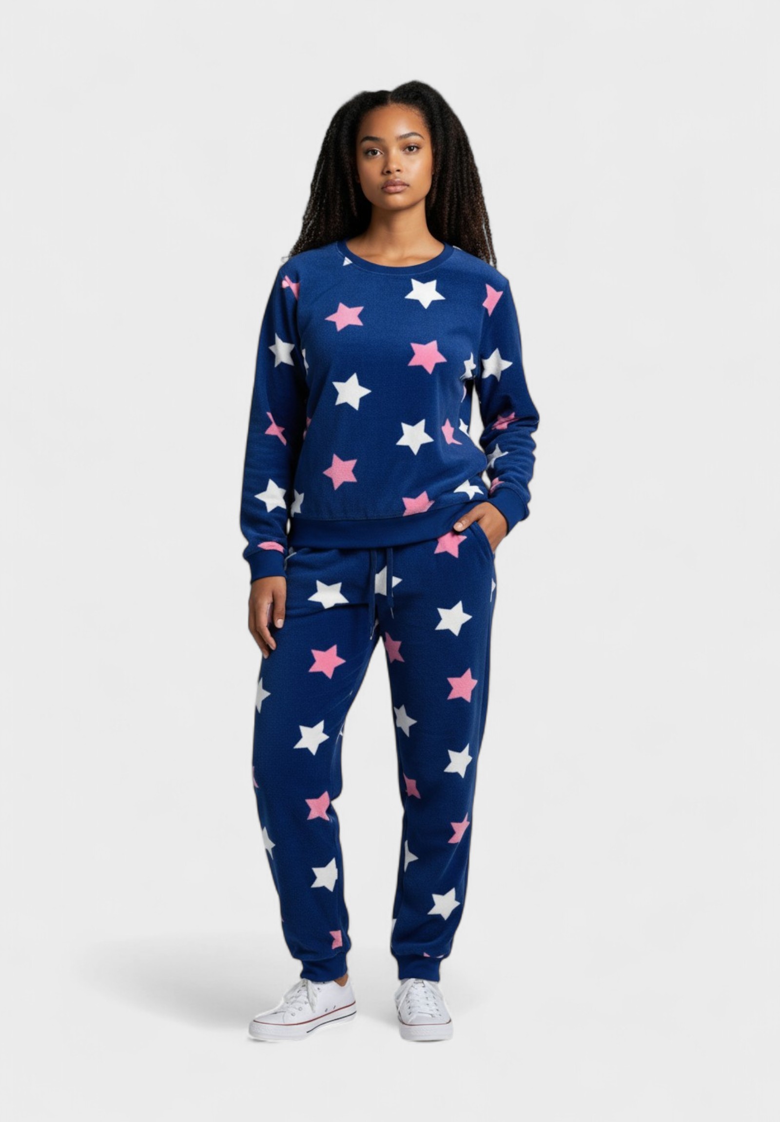 Vienetta Γυναικεία Πιτζάμα Vienetta Fleece Μπλε με Αστέρια VNT209022-Μπλε