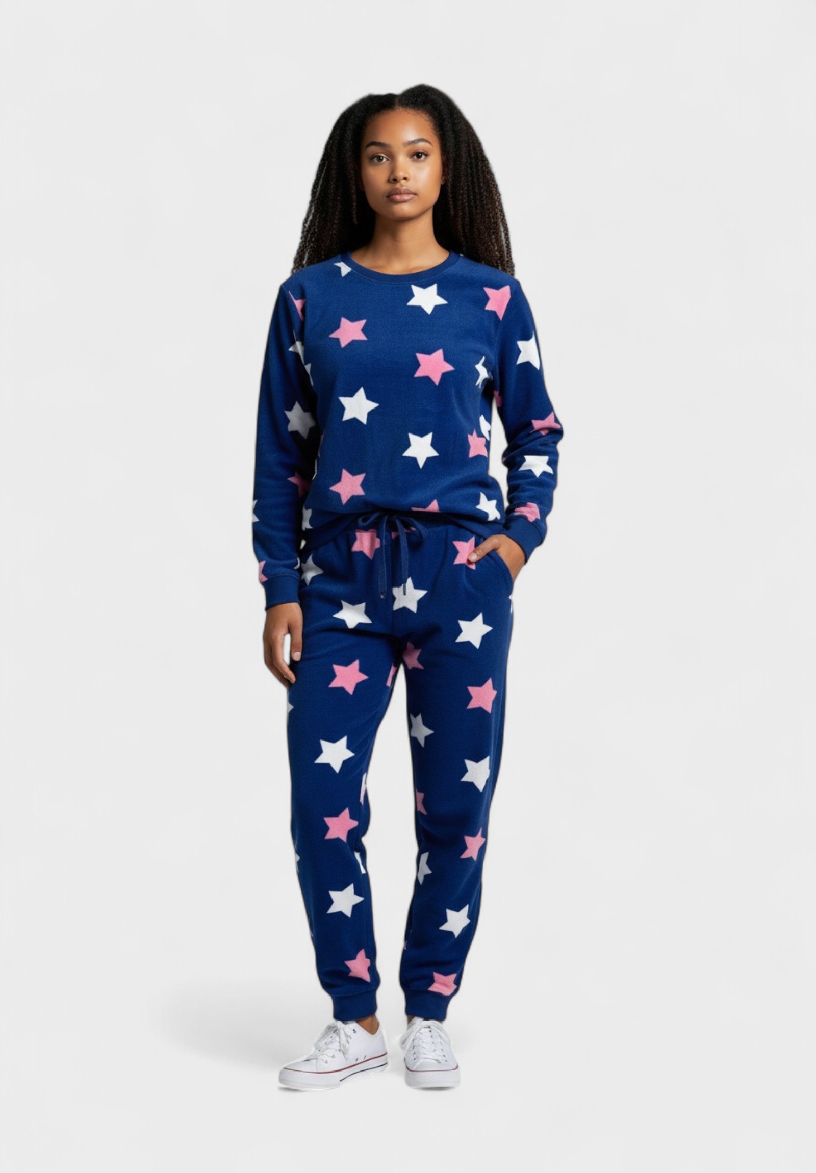 Γυναικεία Πιτζάμα Vienetta Fleece Μπλε με Αστέρια VNT209022-Μπλε φωτογραφία