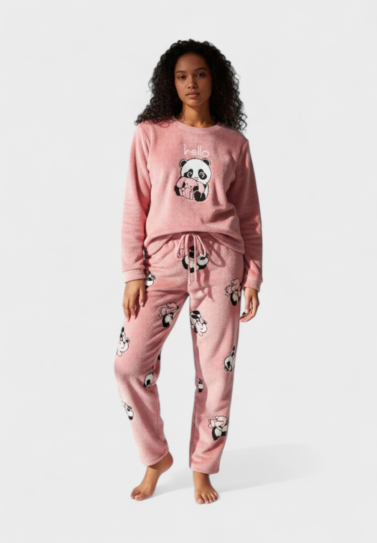 Vienetta Γυναικεία Fleece Πιτζάμα Vienetta “Hello Panda” – Ροζ VNT304033-Ροζ