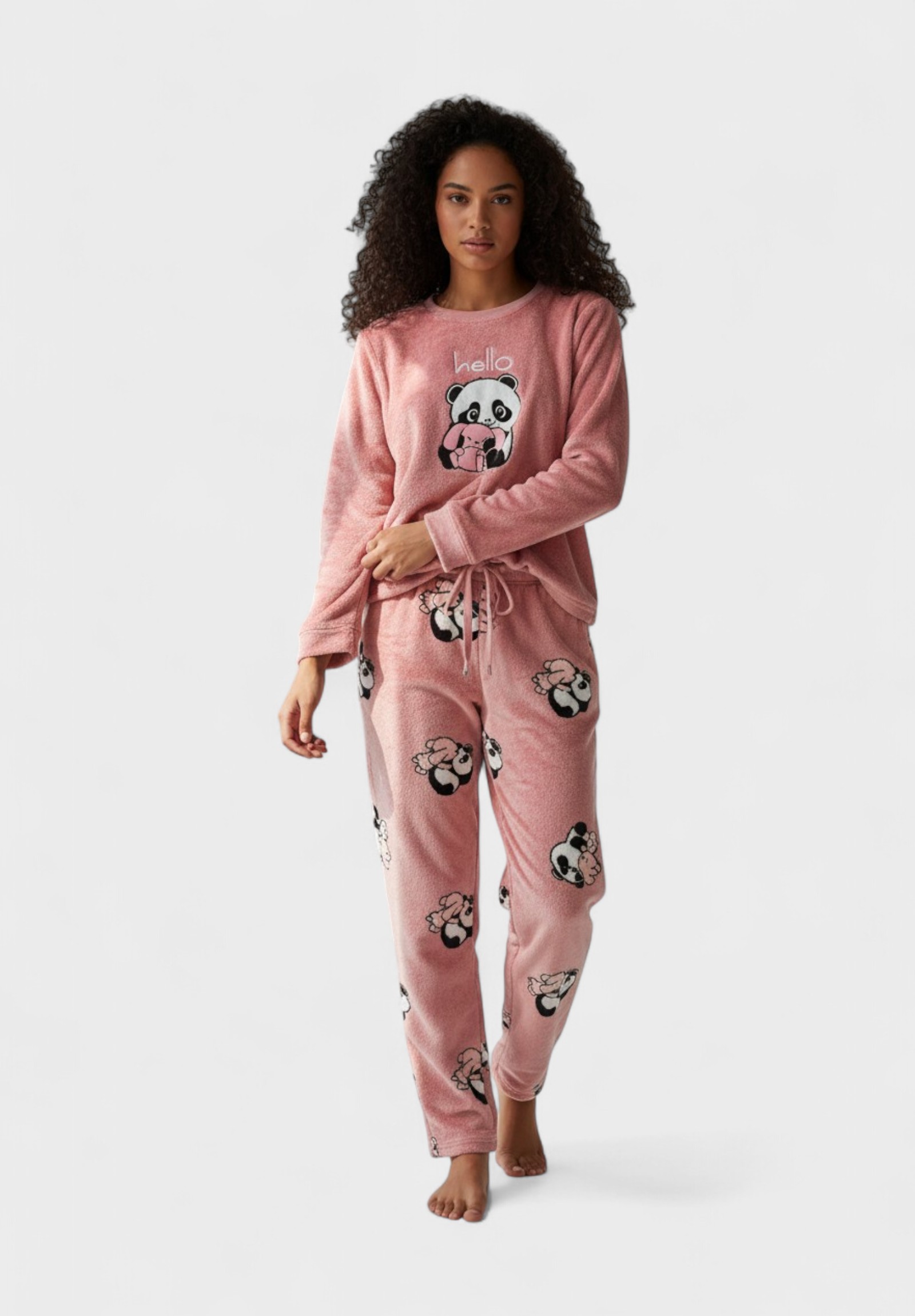 Γυναικεία Fleece Πιτζάμα Vienetta “Hello Panda” – Ροζ VNT304033-Ροζ φωτογραφία