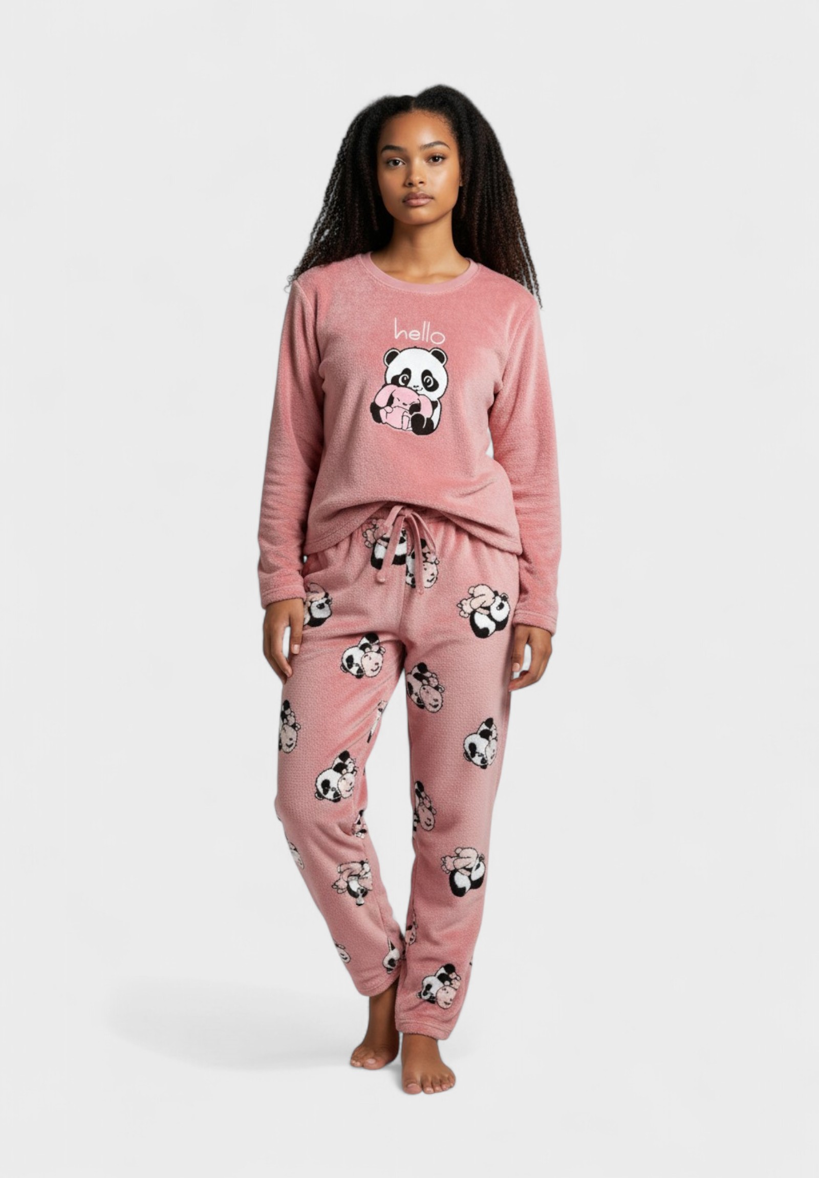 Γυναικεία Fleece Πιτζάμα Vienetta “Hello Panda” – Ροζ VNT304033-Ροζ φωτογραφία