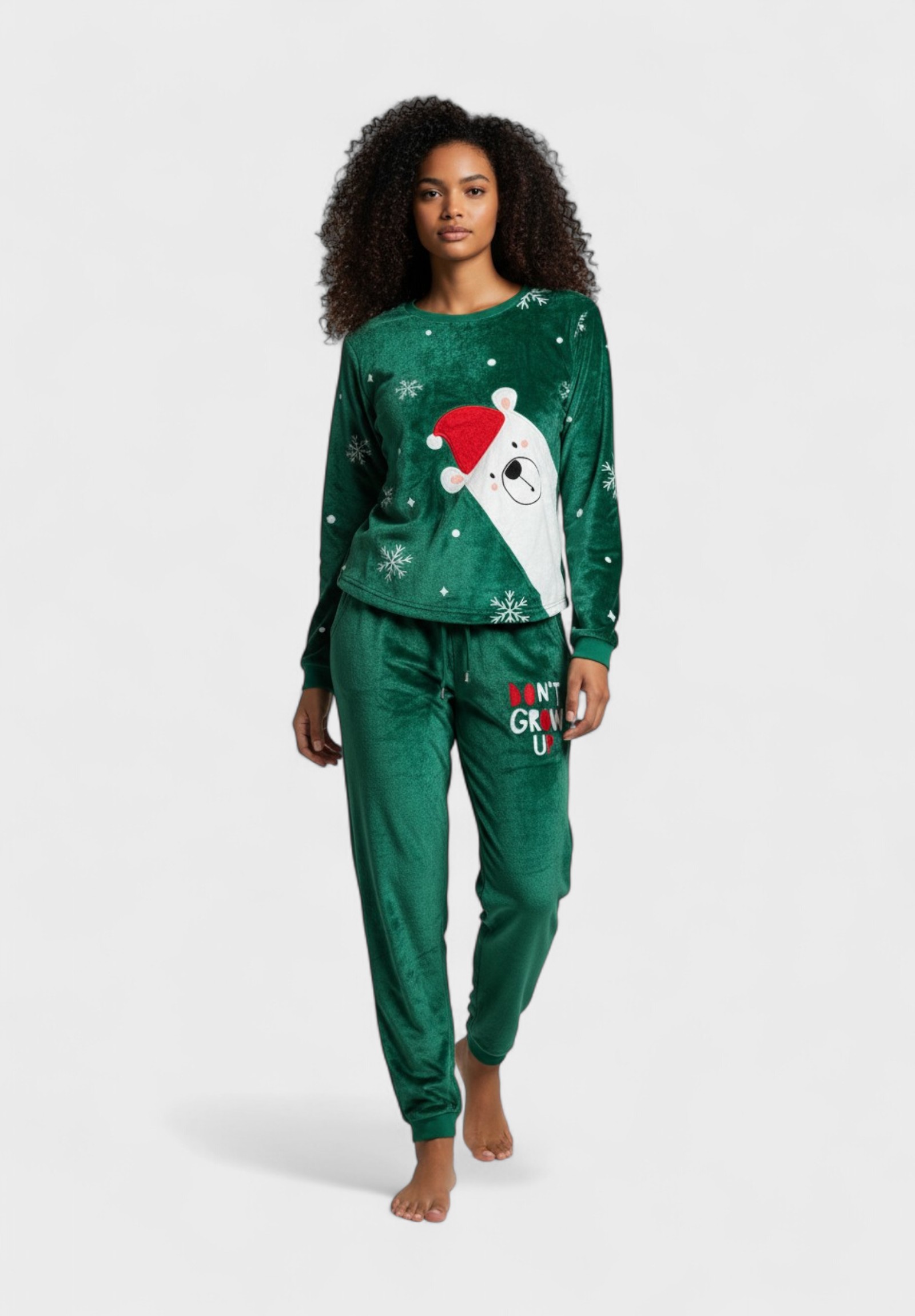 Vienetta Γυναικεία Πιτζάμα Fleece Vienetta “Christmas Bear” Πράσινη VNT304024-Πράσινο